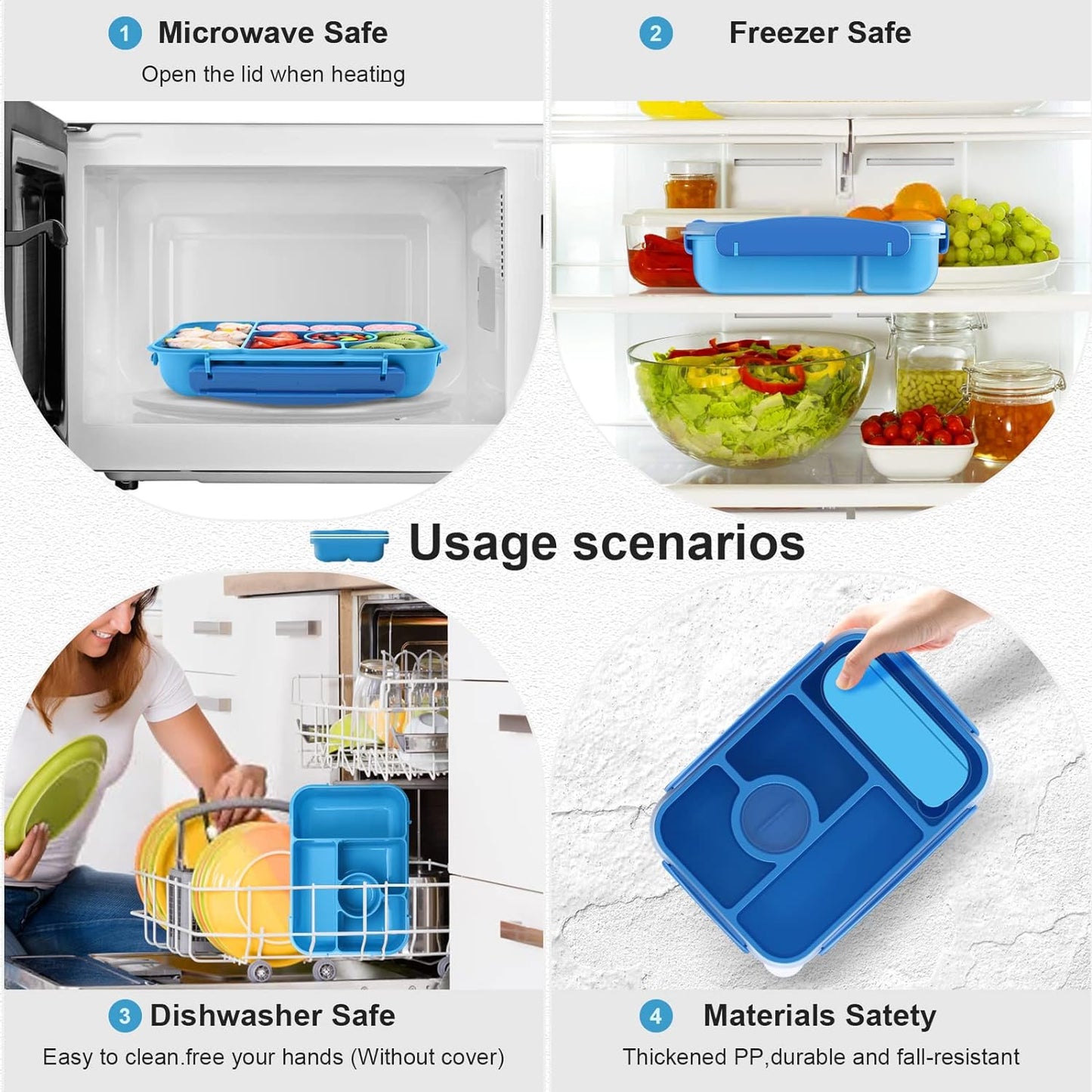 Bento Box Lunch Box Kids,Lunch Containers for Kids/Toddler,5 Compartments Bento Lunch Box for Kids with Sauce Vontainers,Microwave & Dishwasher & Freezer Safe,Bpa-Free(Blue)